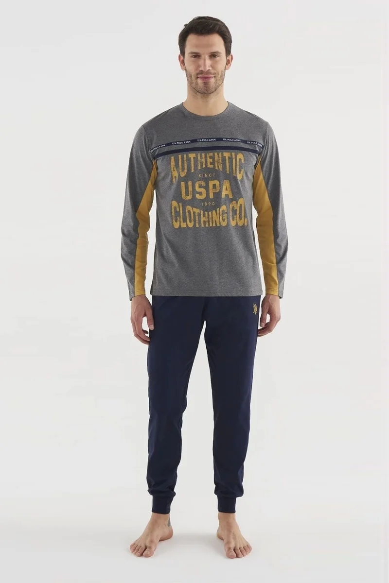 U.S Polo Assn 18625 Erkek  Yuvarlak Yaka Uzun Kollu Pijama Takımı