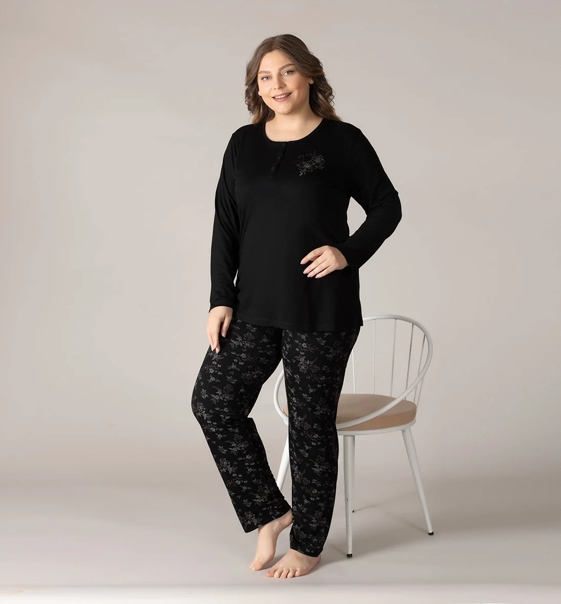 Alperi B790-17 Bayan Battal Uzun Kol Pijama Takımı