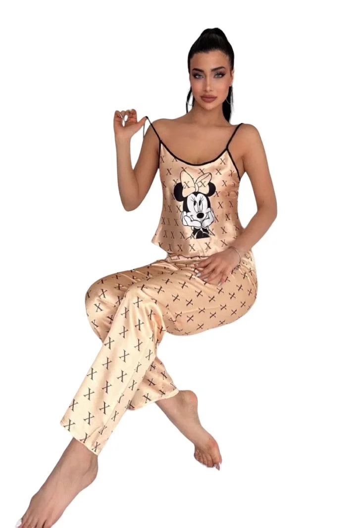 Victoria Secret 8019 Kadın Saten Askılı Pijama Takım