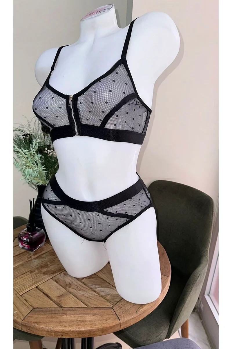 Kadın Puantiyeli Bralet Külot Takım Gecelik