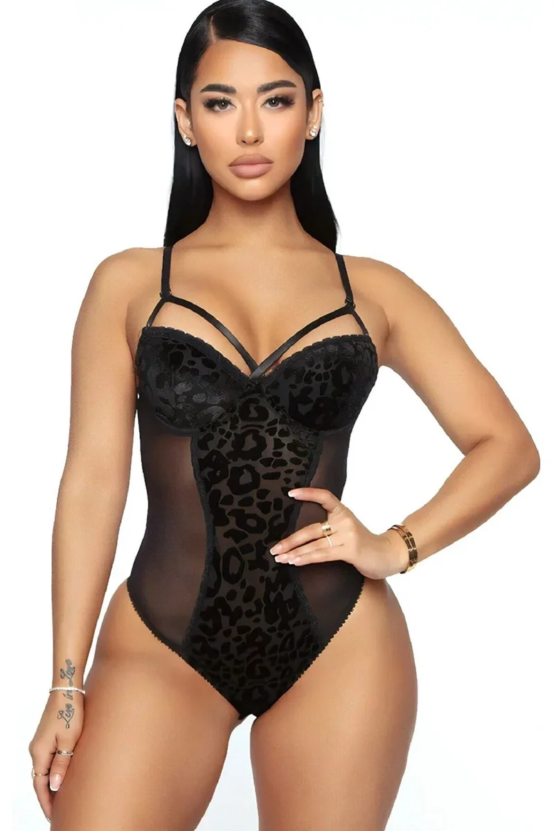 Kadın Seksi Leopar Desen Baskılı Babydoll