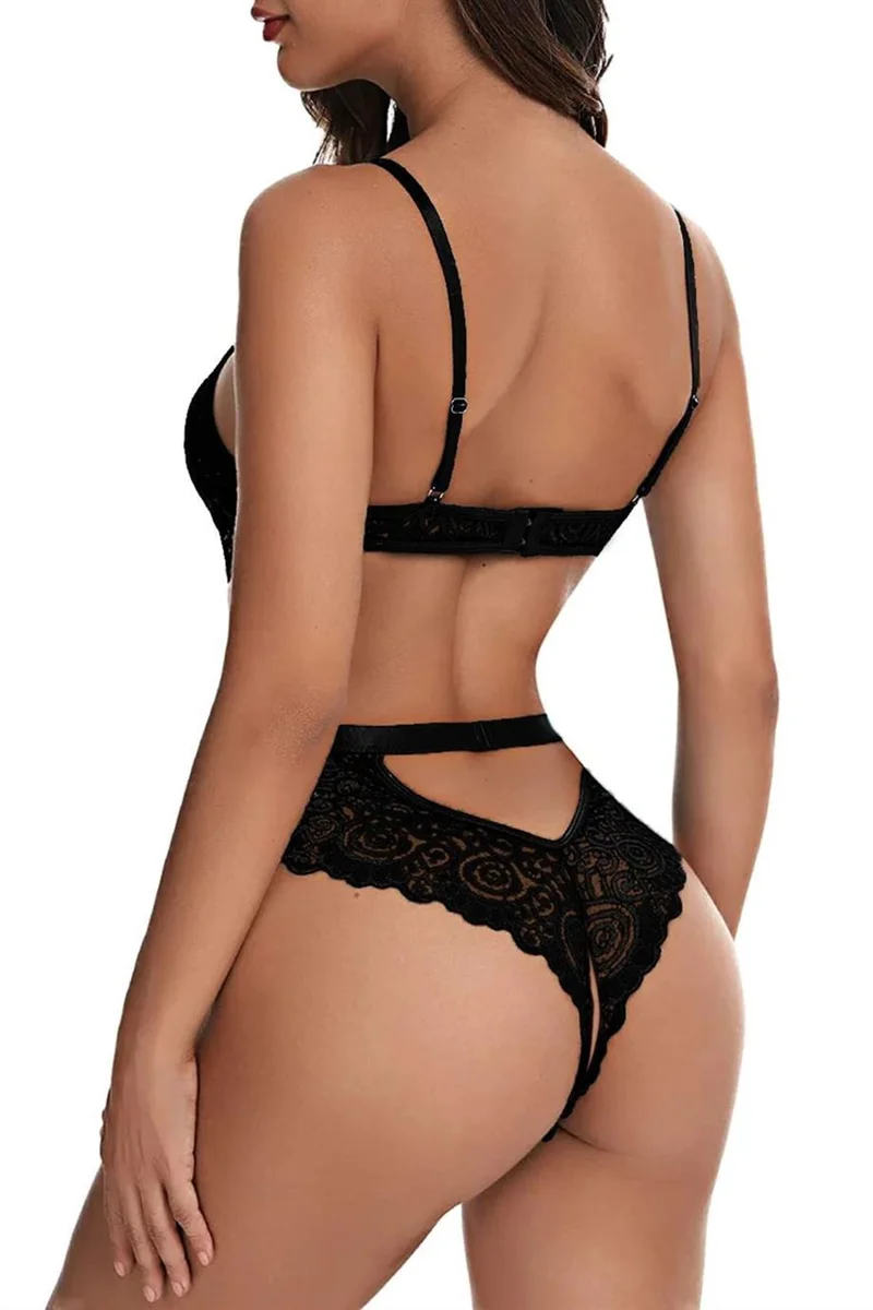 Siyah Dantelli Özel Bölgesi Açık Babydoll Gecelik 66060