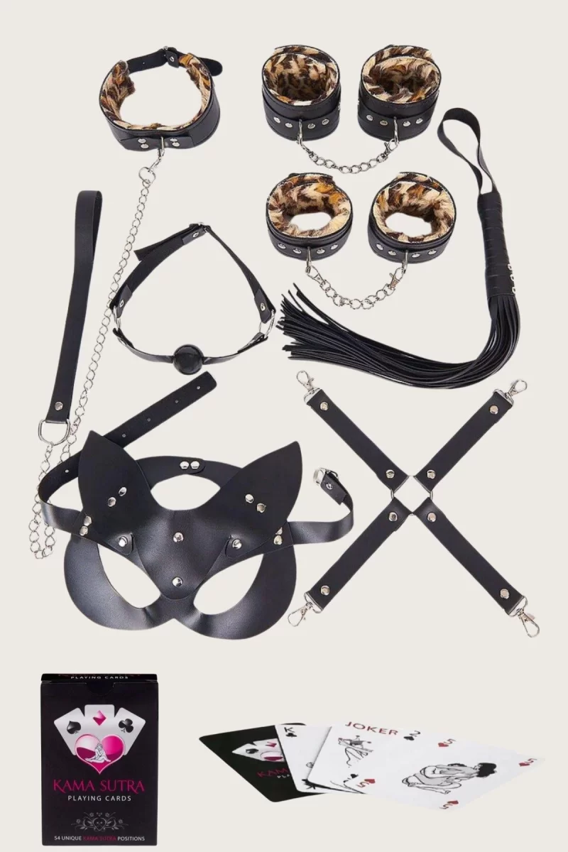 Sexy Görselli Oyun Kartı Kama Sutra 7'li Leopar Harness Set