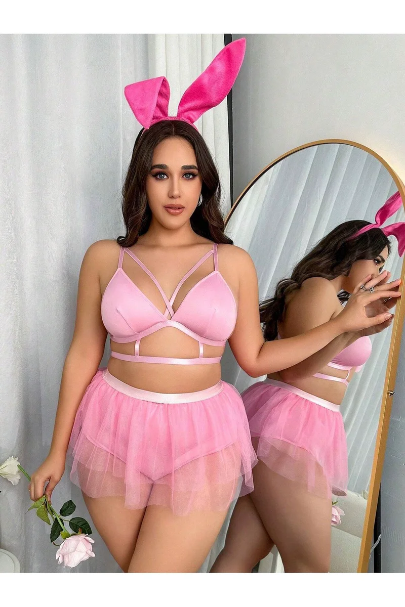Kadın Seksi Barbie Kulak lı Büyük Beden Fantezi Kostüm
