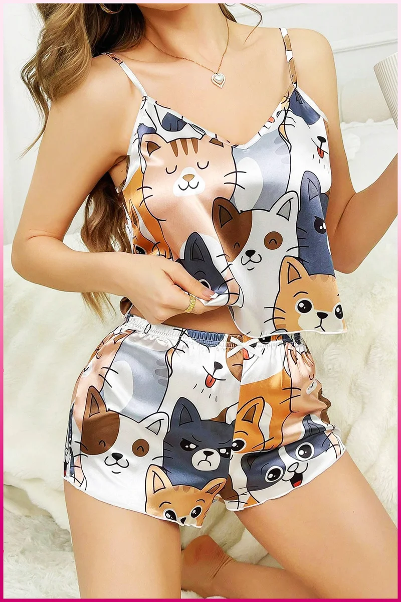 KEDİ BASKILI ŞORT TAKIM