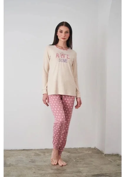 PJS 24503 Bayan Yazı Detaylı Pijama Takımı