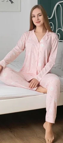 Freshness 209 Ayıcık Desenli Patlı Uzun Kol Pijama Takımı
