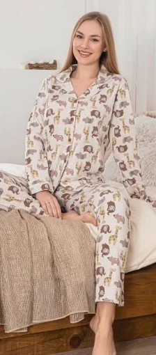 Freshness 210 Hayvan Desenli Patlı Uzun Kol Pijama Takımı