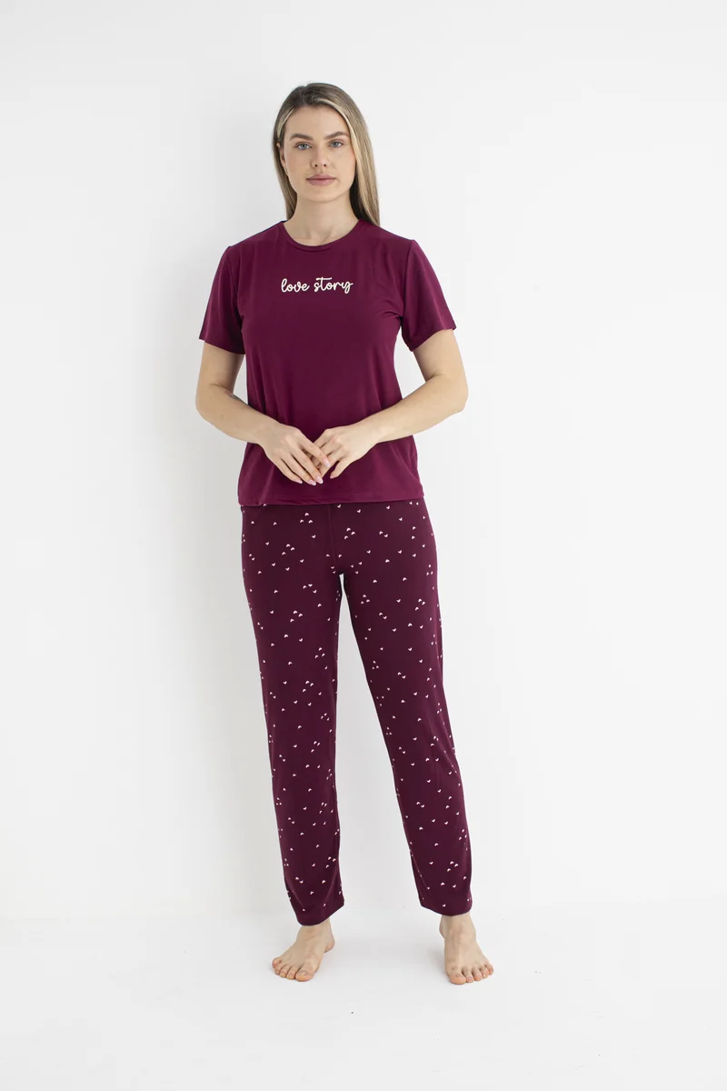 Estiva 25122 Kadın Milan Soft Kalpli Kısa Kol Pijama Takımı