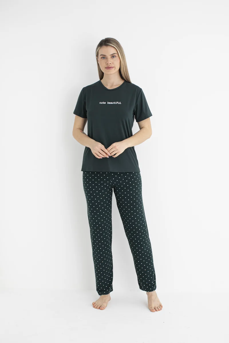 Estiva 25124 Kadın Milan Soft Puantiyeli Kısa Kol Pijama Takımı