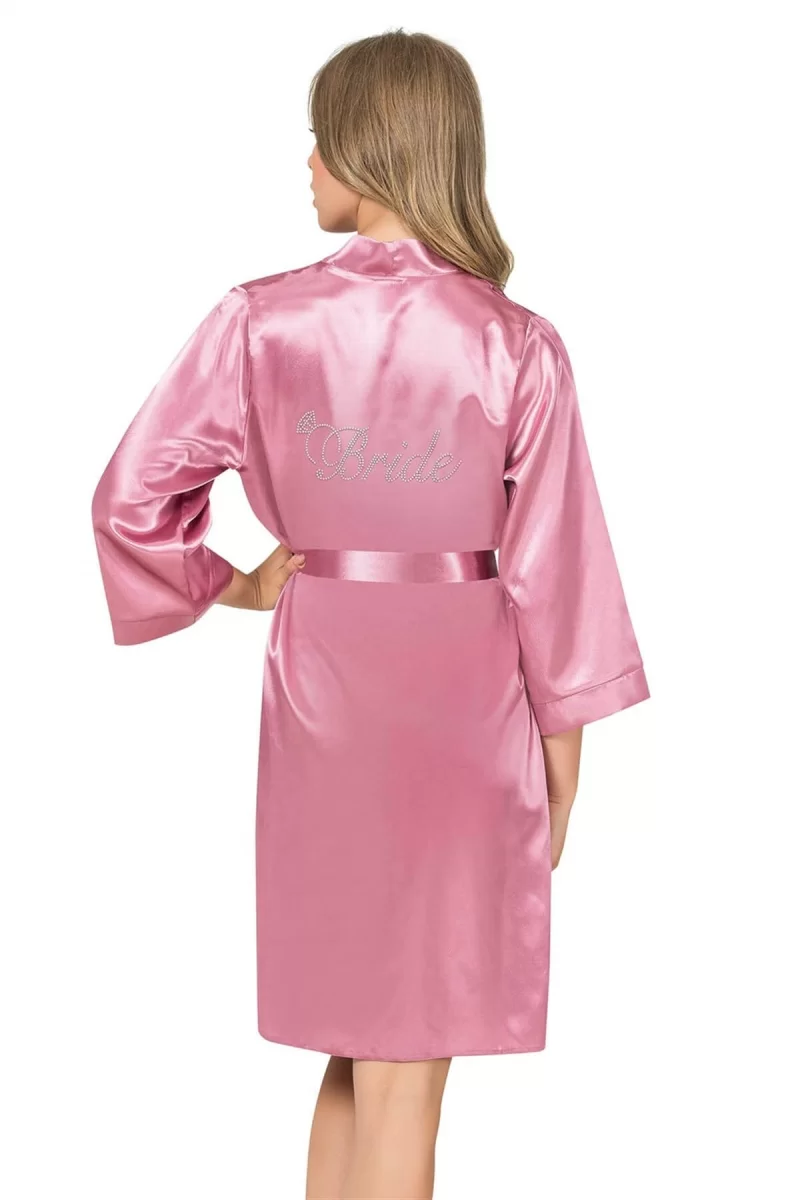 Gül Kurusu Kısa Saten Bride Sabahlık