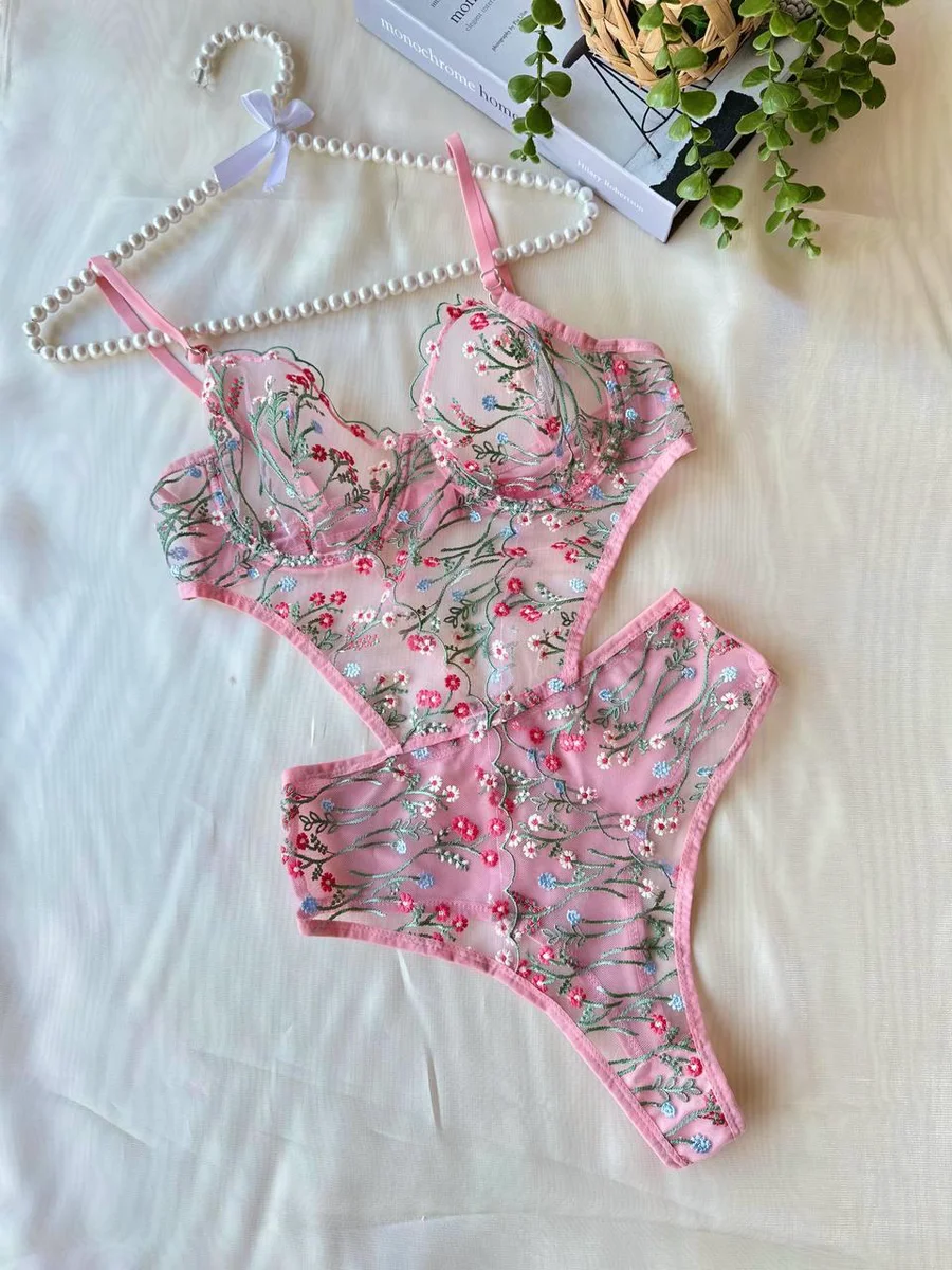 Çiçek Dal Desenli Pembe Bodysuit