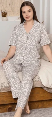 Alissa 6308 Kadın Leopar Desenli Patlı Pijama Takımı