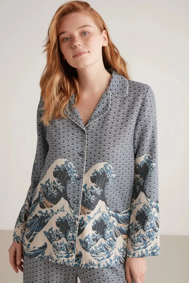 Nautıca W617 Kadın Uzun Kollu Önden Düğmeli Pijama Takımı