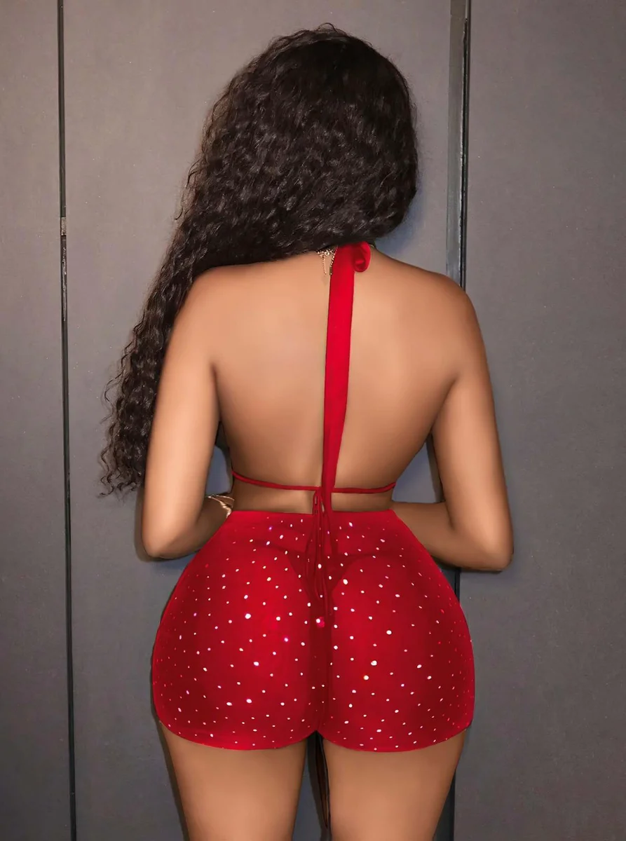 Kırmızı Parlak Dekolteli Fantezi Clup elbisesi 6674