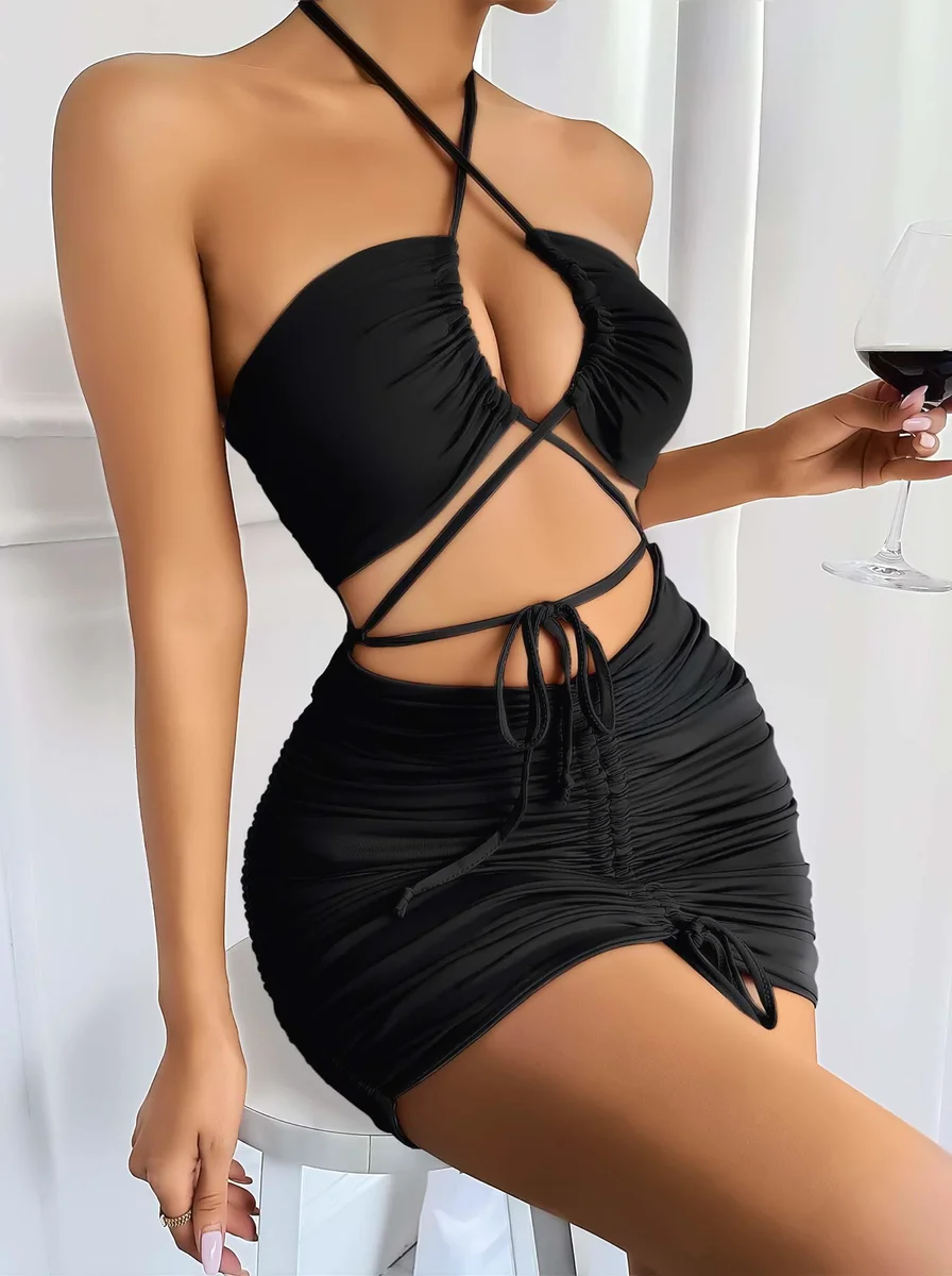 Siyah Şık Fantezi Clup Elbisesi 6682