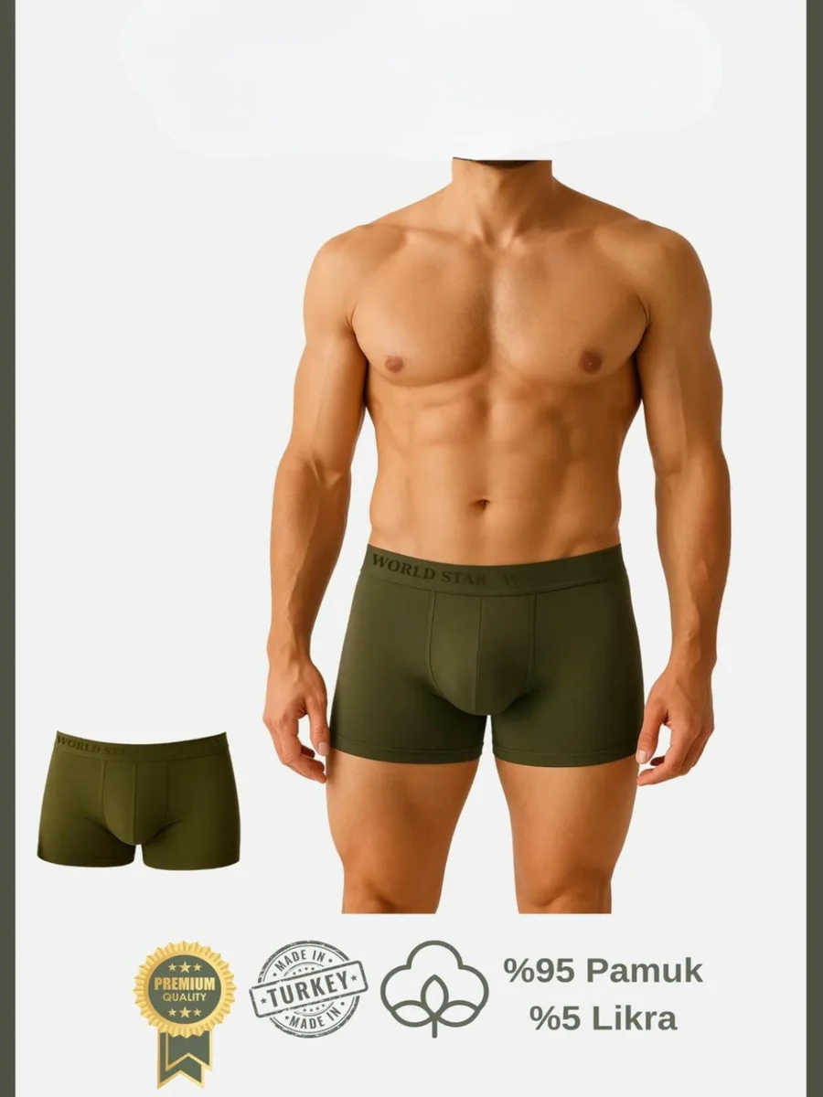 Pamuklu Düz Haki Renk Erkek Boxer