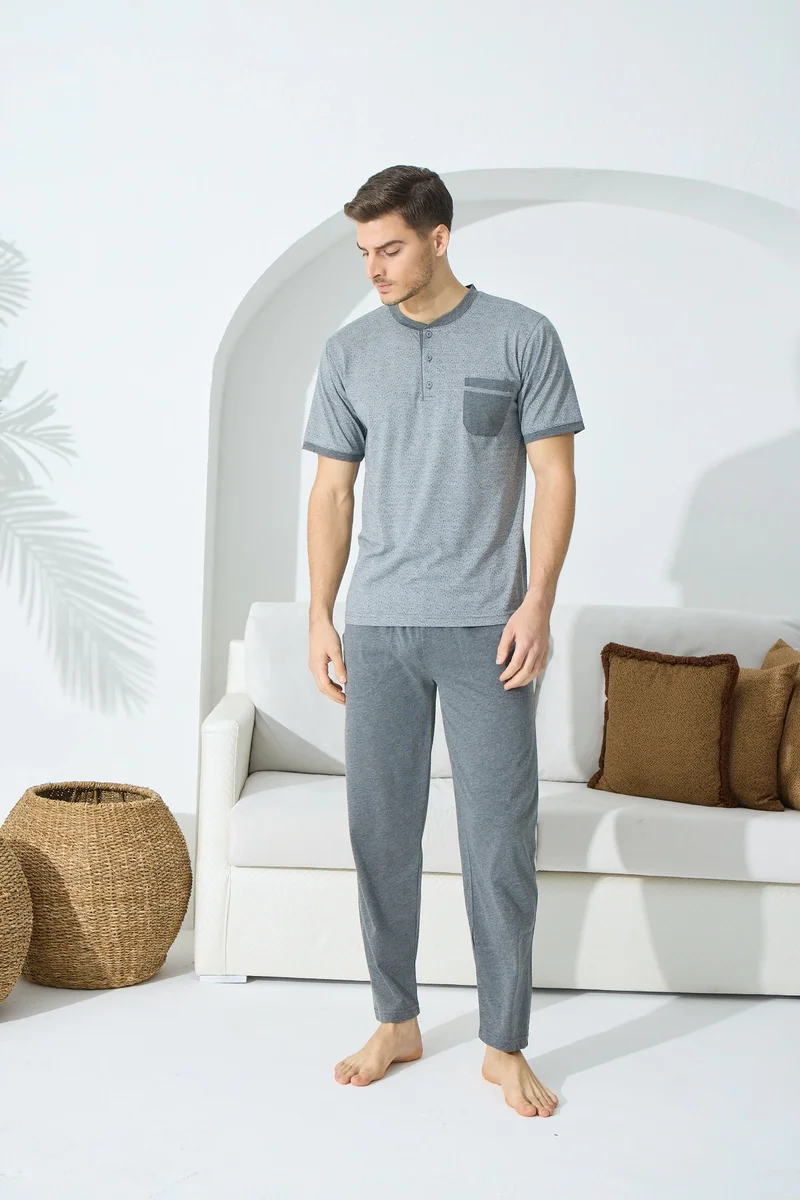 9501 Erkek Midi Yaka Kısa Kol Pijama Takım