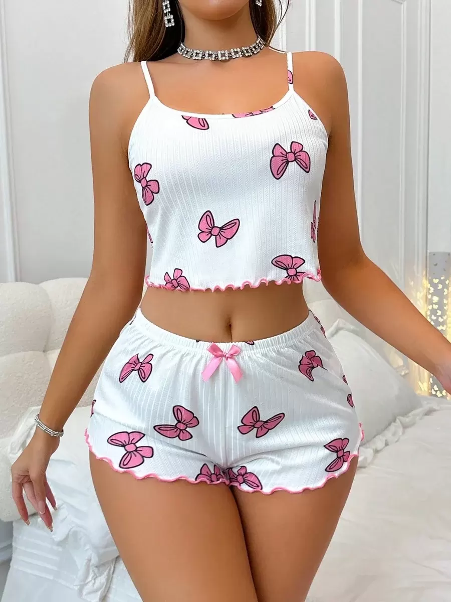 Kadın Fiyonklu Beyaz Şortlu Pijama Takımı