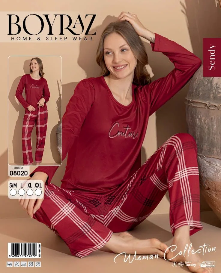 Boyraz 08020 Kadın Sendy Kumaş Uzun Kol Pijama Takımı