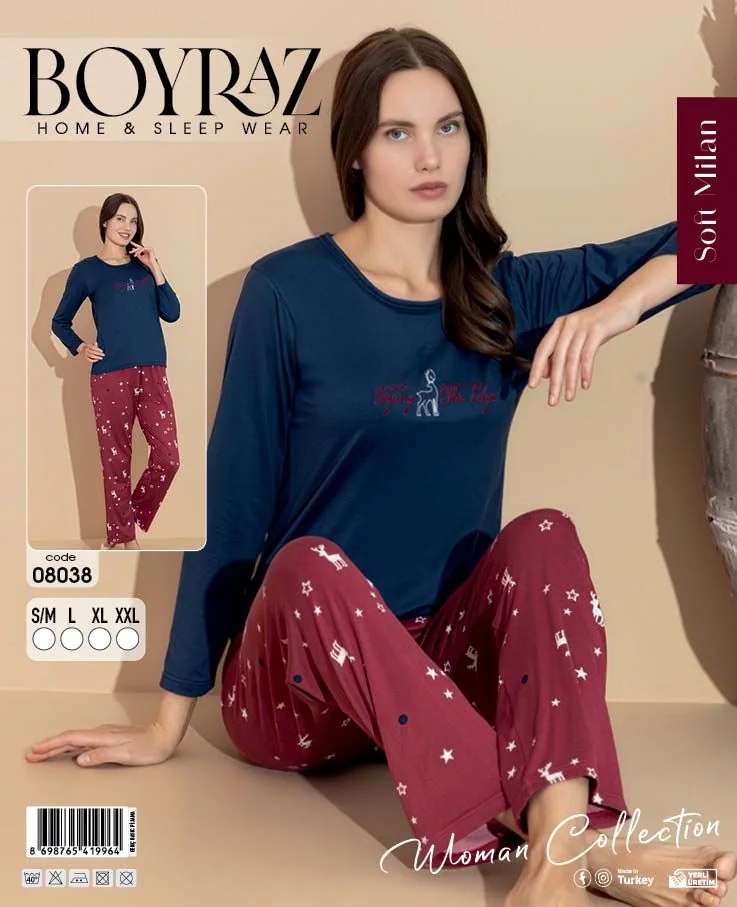 Boyraz 08038 Soft Milan Kumaş Uzun Kol Pijama Takımı