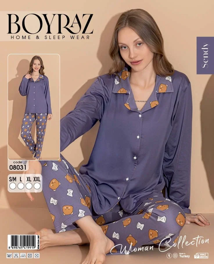 Boyraz 08031 Kadın Patlı Uzun Kol Pijama Takımı