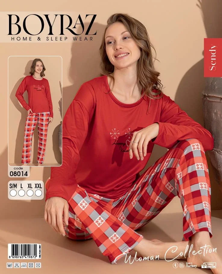 Boyraz 08014 Kadın Sendy Kumaş Uzun Kol Pijama Takımı
