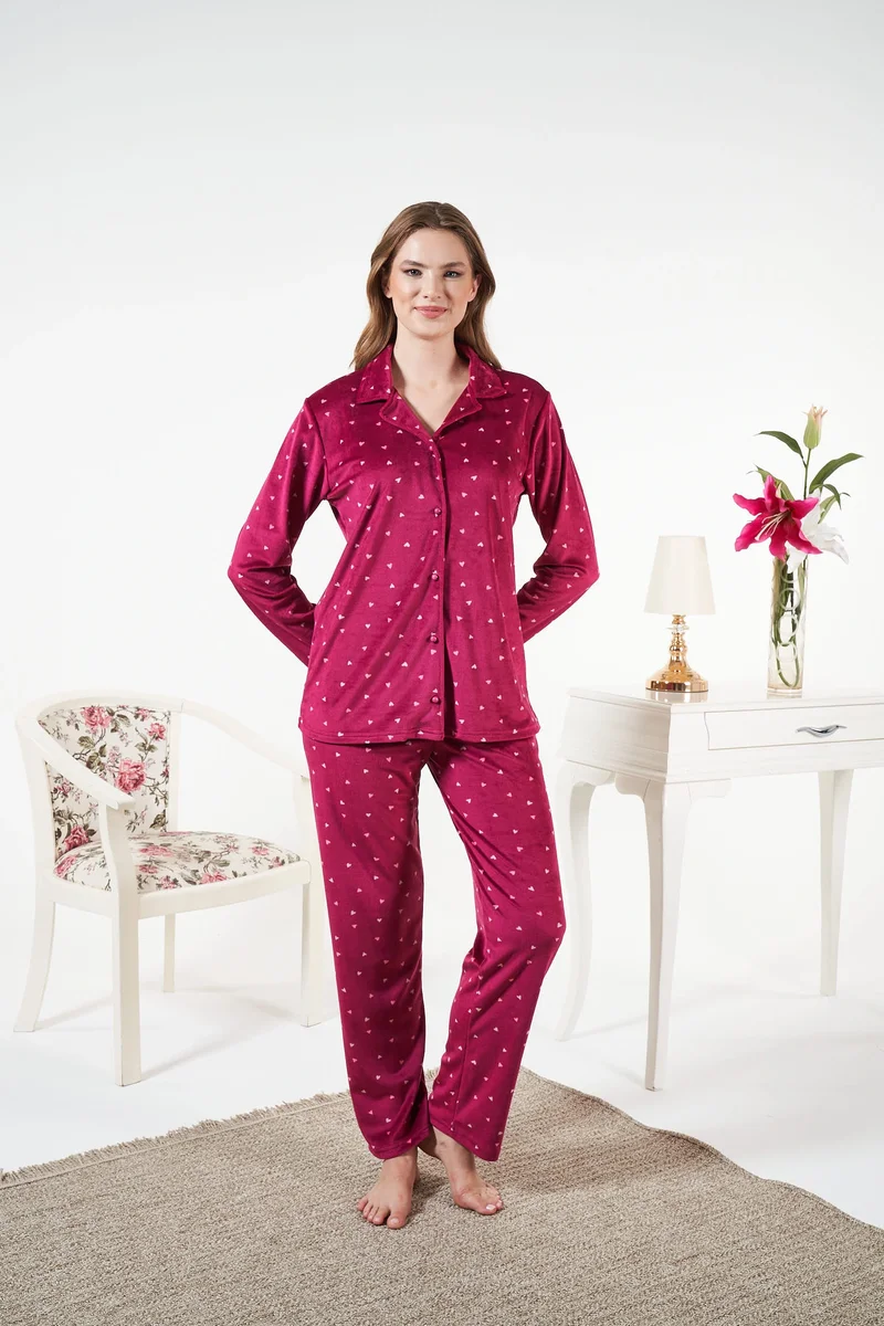 Estiva 25365 Gömlek Yaka Kadife Pijama Takımı