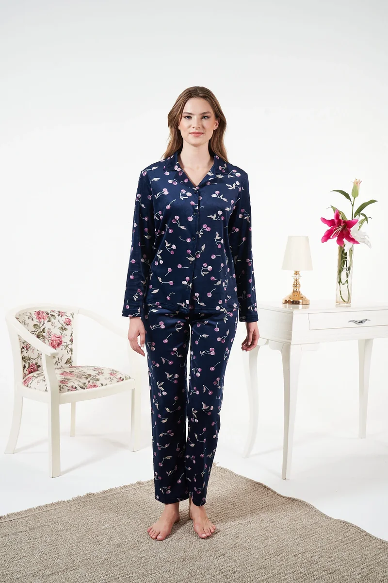 Estiva 25367 Gömlek Yaka Kadife Pijama Takımı