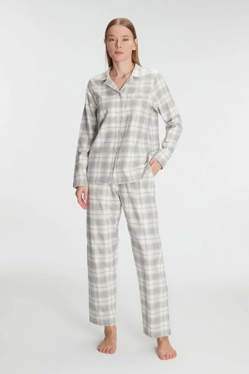 Anıl Kare Desenli Pamuklu Gömlek Pijama Takımı