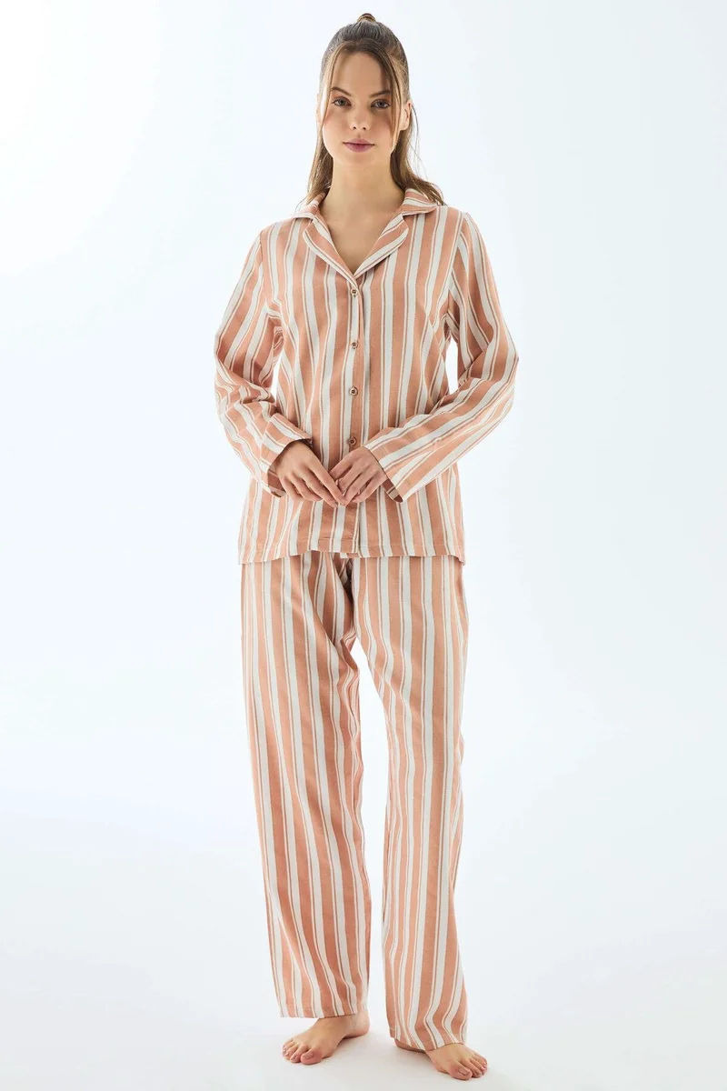 Viscose Çizgili Gömlek Pantolon Pijama Takımı