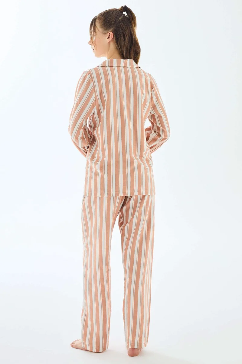 Viscose Çizgili Gömlek Pantolon Pijama Takımı