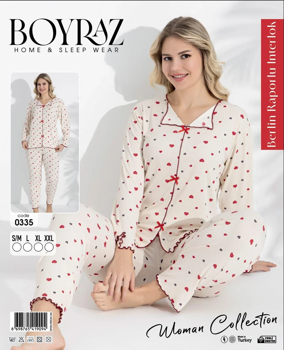 Boyraz 0335 Kadın Raporlu Uzun Kol Pijama Takımı