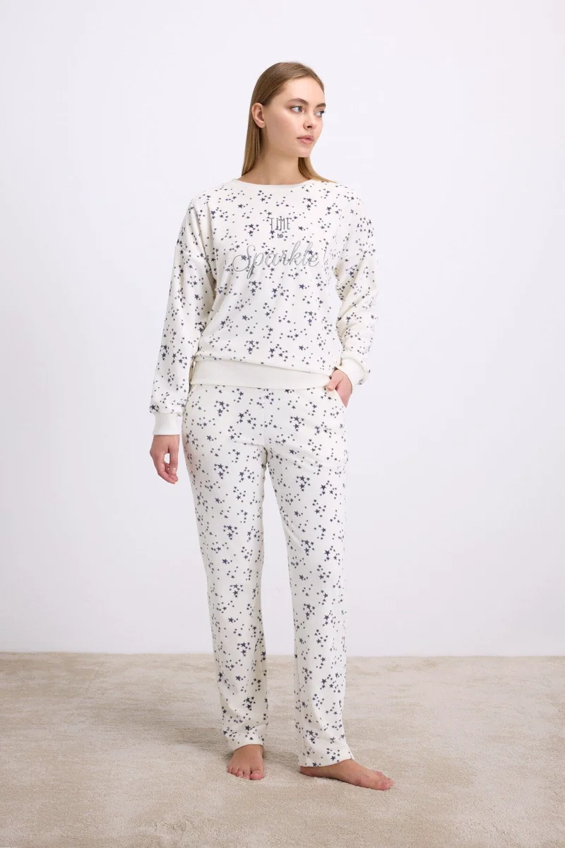 Yıldız Desenli Tencel Pamuklu 2'li Pijama Takımı