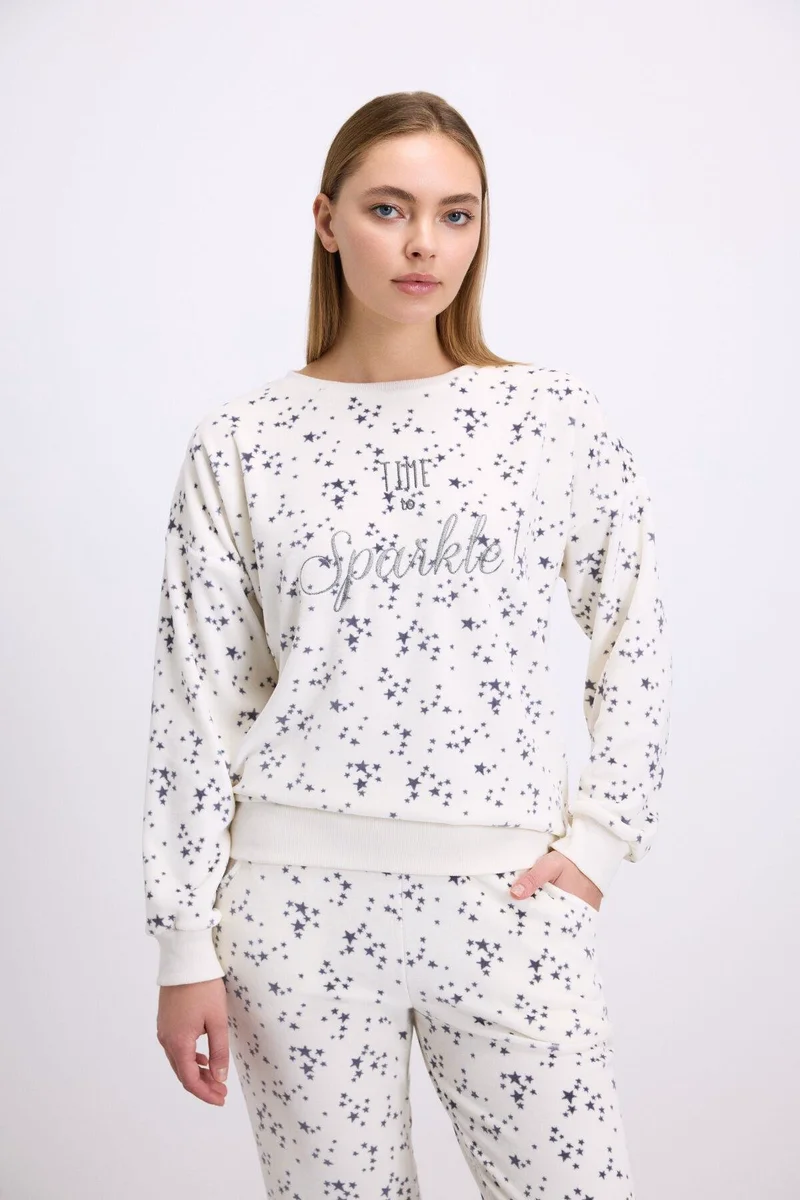 Yıldız Desenli Tencel Pamuklu 2'li Pijama Takımı