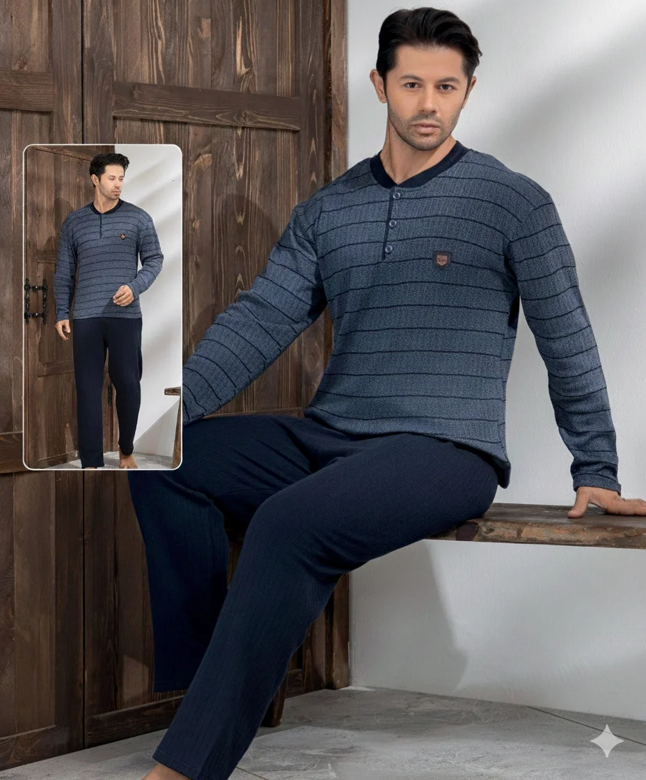 Boyraz 04032 Erkek Raporlu Uzun Kol Pijama Takımı