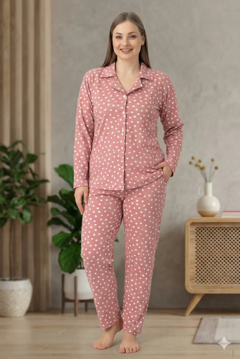 Boyraz 0501 Kadın Süet Battal Uzun Kol Pijama Takımı