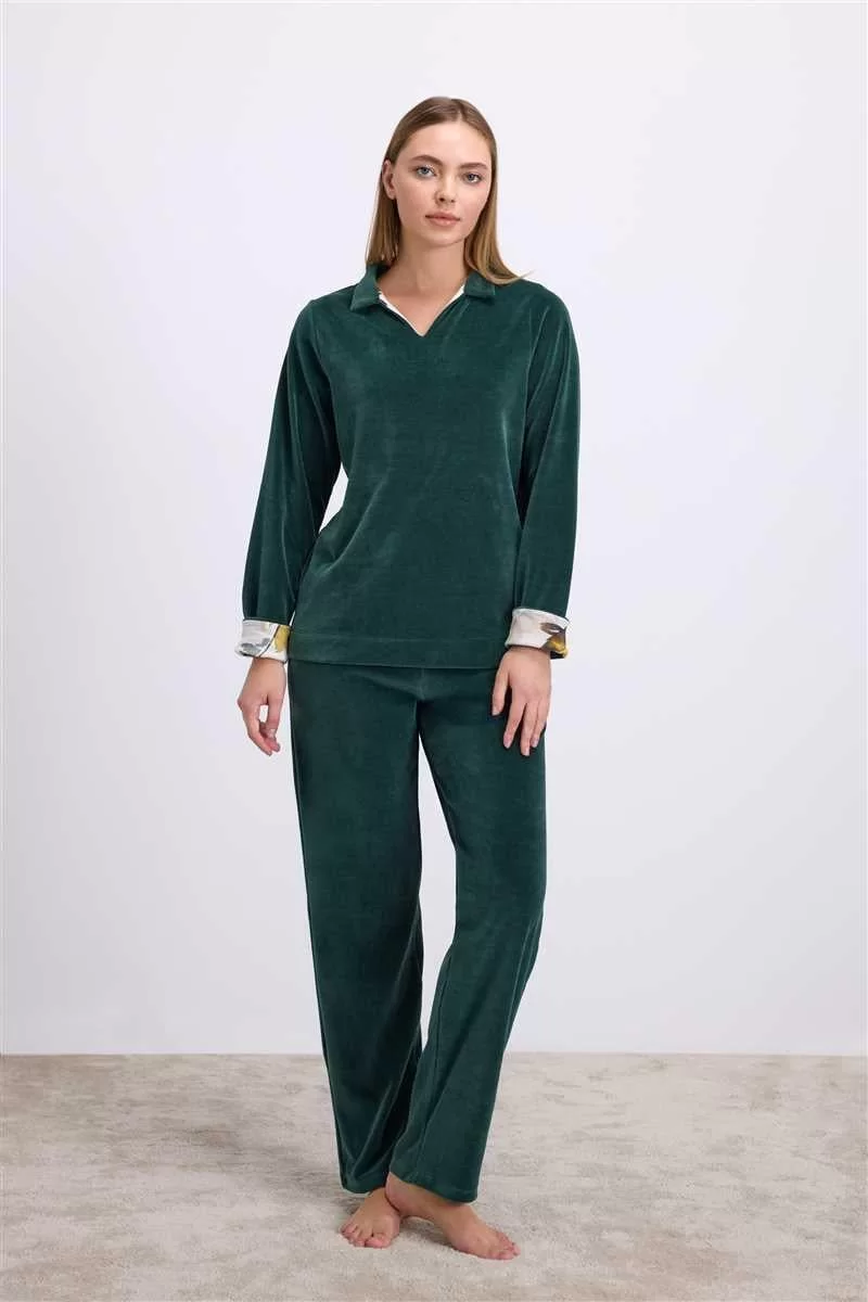 Uzun Kollu Kadife Sweatshirt ve Pantolon Pijama Takımı