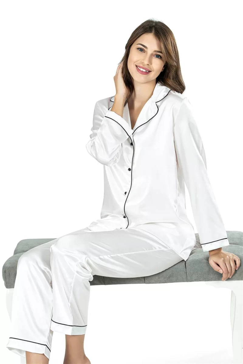 Ekru İkili Saten Gecelik Pijama Takımı 7647