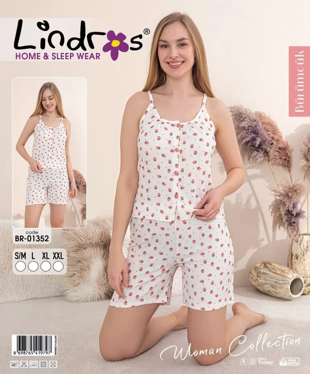 Lindros BR-01352 Kadın İp ASkılı Bürümcük Düğmeli Şort Takım