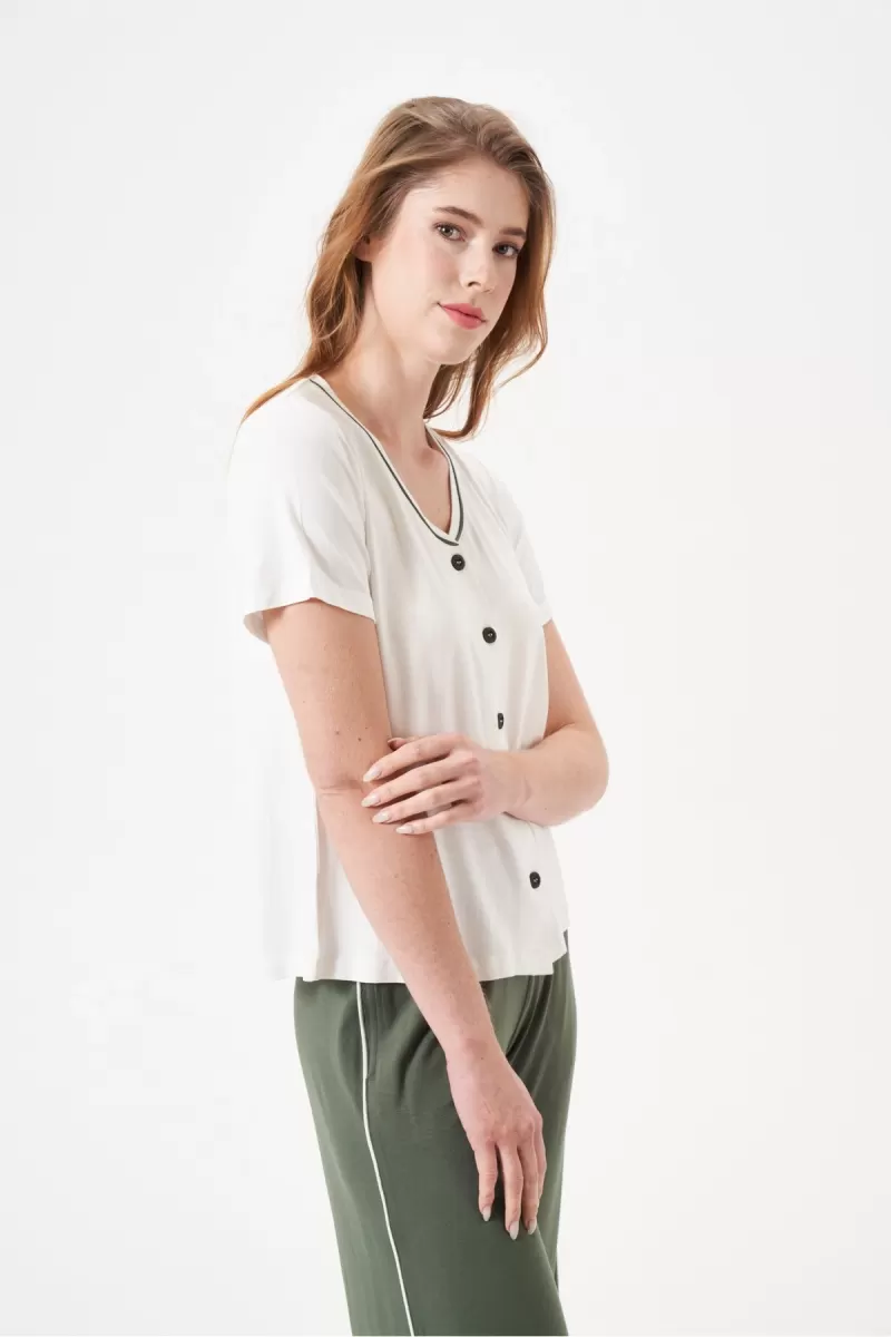 PJS 29022 Kadın Düğmeli Pijama Takım
