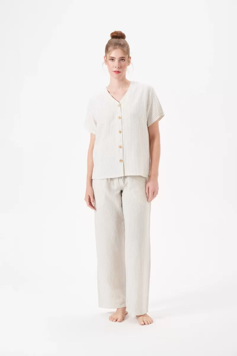 PJS 29098 Kadın Düğmeli Pijama Takım