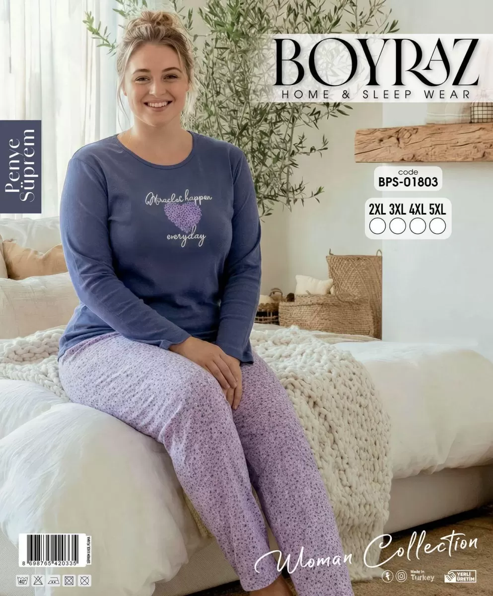 Boyraz BPS-01803 Kadın Battal Uzun Kollu Pijama Takımı