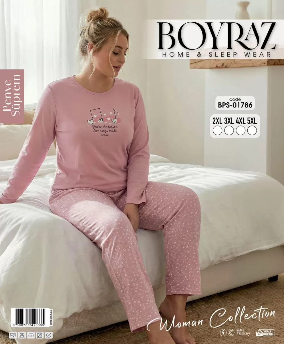 Boyraz BPS-01786 Kadın Battal Uzun Kollu Pijama Takımı