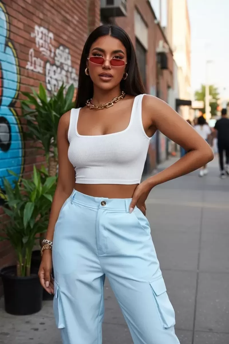 Kadın Beyaz Kalın Askılı Crop Top Büstiyer Esnek Kumaş Şık Basic Kadın Üst Giyim