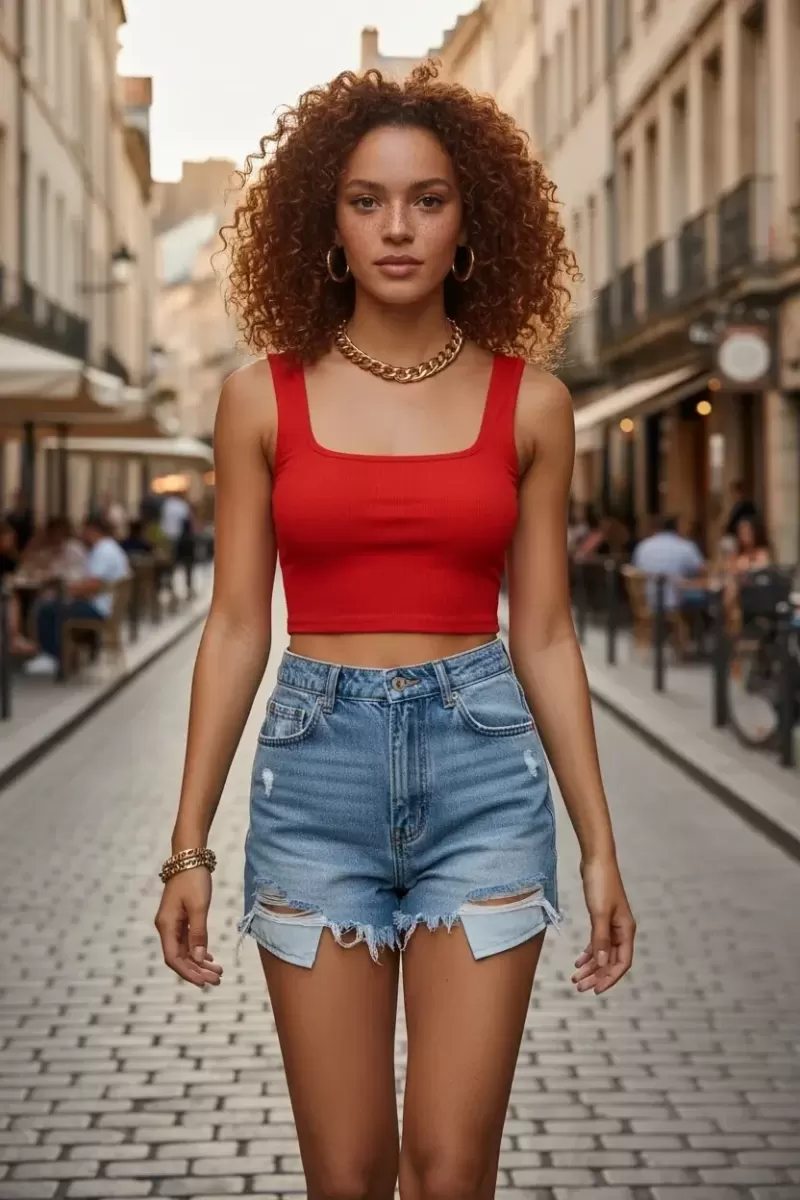 Kadın Kırmızı Kalın Askılı Crop Top Büstiyer Esnek Kumaş Şık Basic Kadın Üst Giyim