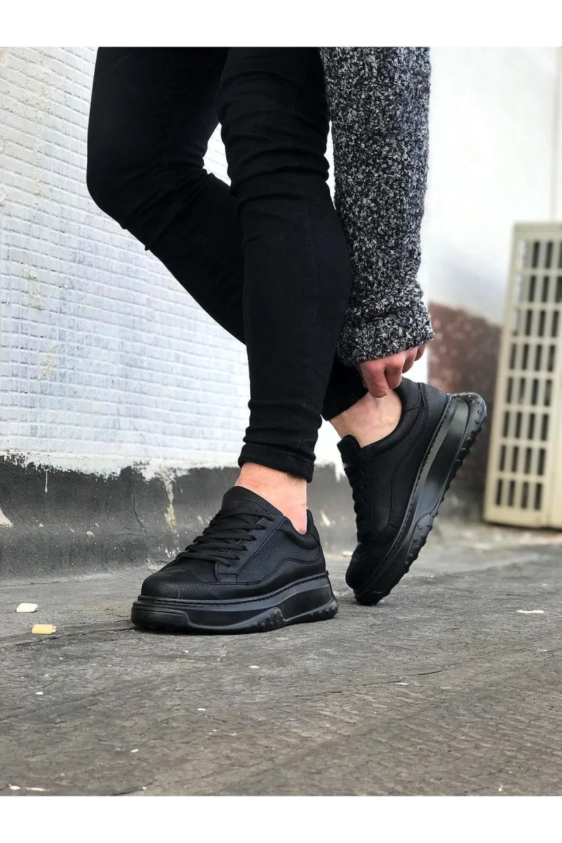 JY507 Alone Bağcıklı Cilt Erkek Günlük Sneaker Ayakkabı CST Siyah