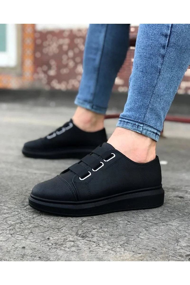 JY026 Astor Erkek Günlük Lastikli Cilt Spor Sneaker Ayakkabı CST - Siyah