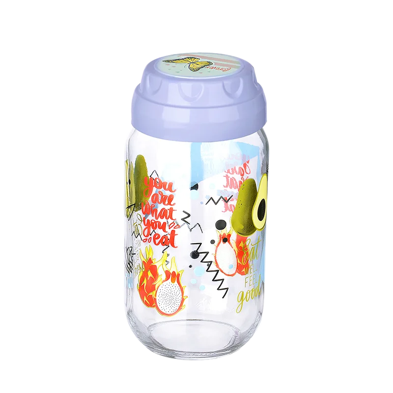 Vintage  Dekoratif  Desenli Cam Kavanoz 1000 ml - 33,8 oz - Avokado