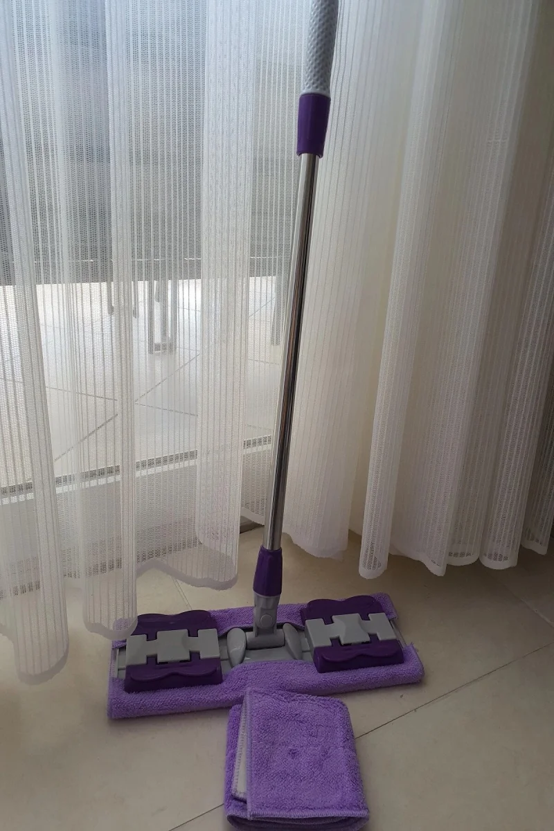 Teleskobik Cam Yer Tavan Silme - İstediğin Bezi Tak Kullan - 4 Mandallı -Yedek Bezli Mop Seti
